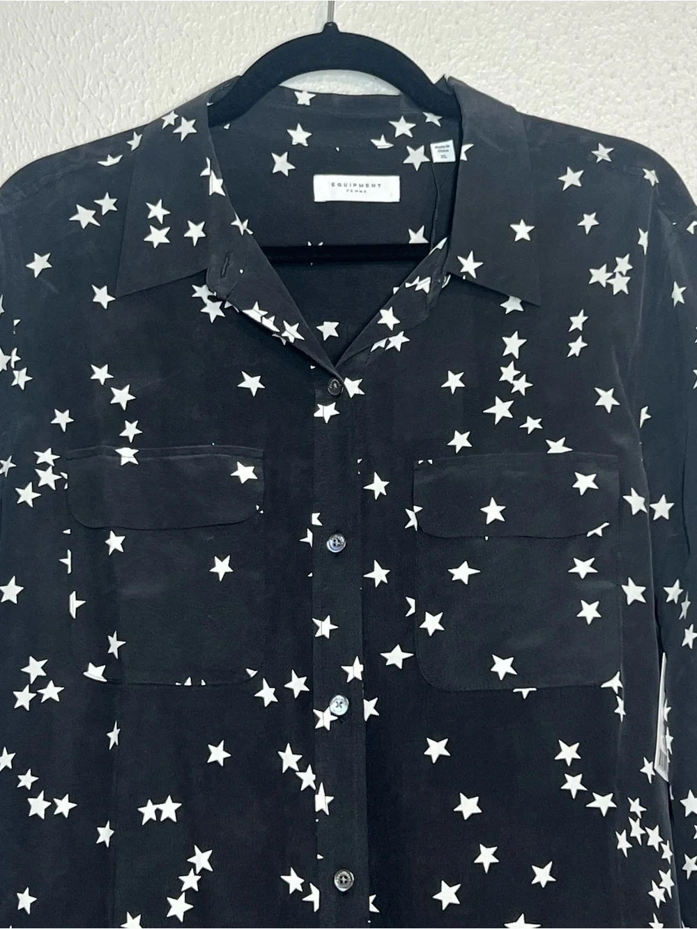 NWT Equipment Slim Signature Silk Shirt Bl White Star Print Size XL